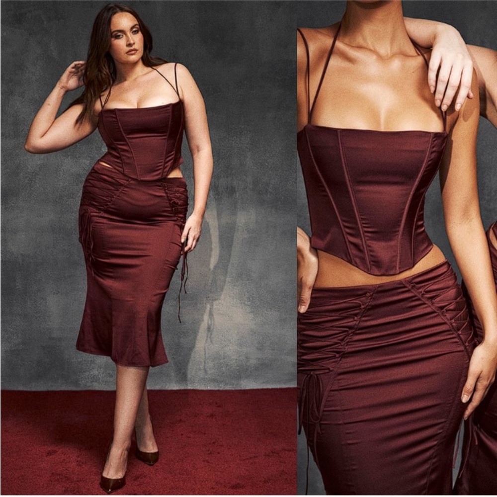 HOUSE OF‎ CB 'Chantelle' Wine Satin Corset NWOT size XS - Picture 8 of 11